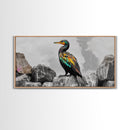 Vibrant Sea Bird, Colorful Wildlife Perch, Artistic Bird Feathers, Framed Canvas Print, Nature Wall Art, Office Decor, Boho Animal Style