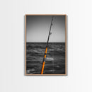 Fishing Pole, Ocean Rod, Angler Focus, Sea Horizon, Framed Canvas Print, Man Cave Wall Art, Sport Fishing Decor, Coastal Style Art
