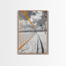 Volleyball Court, Sand and Net, Coastal Play, Framed Canvas Print, Sports Wall Art, Teen Room Decor, Summer Athletic Beach Vibes