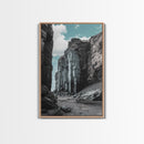 Canyon Rocks, Earth Tones, Cliff Path, Scenic Sky, Framed Canvas Print modern rustic art, desert wall decor, hallway landscape canvas