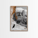 Desert Ruins, Black Bird, Ancient Architecture, Canvas Print, Historical Wall Art, Southwestern Decor, Moody Earth Tones, Living Room Art