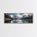 Snowy Mountain Lake, Blue Reflection Peaks, Alpine Serenity Scene, Framed Canvas Print, Nature Photography, Bedroom Wall Art