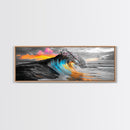 Wave Photography, Color Splash, Sunset Sea, Surf Art, Framed Canvas Print, Beach House Decor, Coastal Vibes, Modern Ocean Wall Art