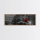 Grand Canyon, Meditation Art, Red Jacket, Adventure Scene, Framed Canvas Print, Hiking Wall Art, Man Cave Decor, Minimalist Landscape
