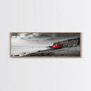 Red Boat, Rocky Shore, Dramatic Sky, Abandoned Vessel, Framed Canvas Print, Nautical Living Room Art, Moody Coastal Home Decor