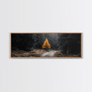 Lone Golden Tree, Forest Path Landscape, Moody Nature Wall Art, Framed Canvas Print, Minimalist Fall Decor, Entryway Accent Piece