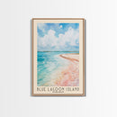 Blue Lagoon Island, Bahamas Watercolor Print, Vacation Gift, Bahamas Wall Art, Beach Painting, Beach Decor, Large Wall Art, Wood Frame Art