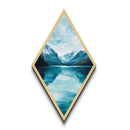 Snowy Mountain View Diamond Shaped Canvas Embossed Print, Blue Alpine Landscape Art, Nature Scene, Winter Cabin Wall Decor