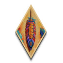 Colorful Tribal Feather Diamond Shaped Canvas Embossed Print, Boho Spirit Decor, Vibrant Ethnic Accent Native-Inspired Wall Art