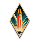 Art Deco Rocketship Diamond Shaped Canvas Embossed Print, Retro Space Travel Wall Art, Vintage Sci-Fi Rocket Launch Artwork