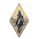 Outlaw Rider in Desert Diamond Shaped Canvas Embossed Print — Retro Western Cowboy Landscape Art Wild West Country Wall Decor