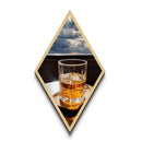 Golden Hour Whiskey – Diamond Shaped Canvas Art Print Dramatic Window Bar Decor, Modern Whiskey Glass Wall Art, Sophisticated Drink Vibe