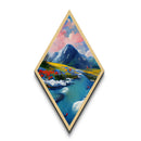 Alpine Meadow Flow – Diamond Shaped Mountain River Wildflowers Canvas Art Print, Spring Nature Wall Decor, Serene Landscape Scene