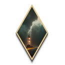 Lighthouse Inferno Storm – Diamond Shaped Ocean Beacon Lightning Canvas Art Print, Weather Drama Wall Art, Epic Nautical Design