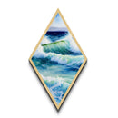Ocean Wave Surge Diamond Shaped Canvas Textured Print, Coastal Watercolor Seascape Wall Art, Blue Wave Nature Art Gift