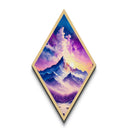 Stellar Mountain Majesty – Diamond Shaped Cosmic Landscape Wall Canvas Art Print with Purple Galaxy Sky and Snowy Peaks