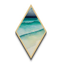 Aqua Shoreline Calm – Diamond Shaped Ocean Serenity Beach Theme Canvas Embossed Print in Turquoise and Cream Coastal Tones