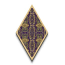 Royal Deco Mirage – Diamond Shaped Canvas Textured Print with purple gold repeating motif, symmetrical kaleidoscope retro wall pattern