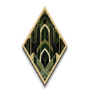 Forest Cathedral Deco – Diamond Shaped Canvas Art Print in deep green and gold, gothic geometric elegance with ornate symmetrical style
