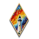 Vivid Beacon Blaze Diamond Shaped Canvas Textured Print, Colorful Lighthouse Coastal Wall Art, Nautical Sunset Abstract Decor