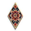 Floral Tile Harmony Diamond Shaped Canvas Art Print with bold folk pattern red navy decorative symmetry boho home accent Mediterranean decor