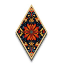 Crimson Bloom Folk Diamond Shaped Canvas Embossed Print featuring stylized red floral design dark background ethnic boho wall art vibrant palette