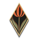 Atomic Tulip — Diamond Shaped Canvas Embossed Print perfect bedroom or gallery wall decor featuring retro tulip style orange green modern art