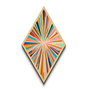 Colorburst Lines — Diamond Shaped Canvas Art Print makes a dramatic living room centerpiece with kinetic rainbow lines mid-century wall decor