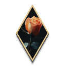 Soft Peach Rose Diamond Shaped Canvas Embossed Print, Floral Minimalist Wall Art, Romantic Moody Botanical Fine Decor