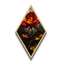 Stained Glass Rose Diamond Shaped Canvas Textured Print, Gothic Floral Wall Decor, Dramatic Botanical Art Nouveau Style