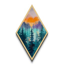 Misty Forest Sunset Diamond Shaped Canvas Textured Print, Vibrant Landscape Art, Nature Woods Twilight Wall Painting