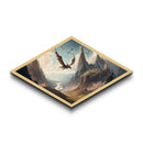 Firewing Highlands – Diamond Shaped Fantasy Dragon Landscape Canvas Art Print with epic flying creatures, medieval scenery, and vivid detail