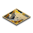 Gilded Summit – Diamond Shaped Golden Mountain Landscape Canvas Embossed Print with snow peaks, yellow ridge lines, and stylized range