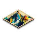 Crystalline Alps – Diamond Shaped Abstract Rainbow Peaks Canvas Textured Print with polygonal mountain terrain, bold geometric strokes