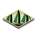 Abstract Sail Wind – Diamond Shaped Canvas Textured Print with retro sailboat geometry, green yellow nautical minimalist coastal theme