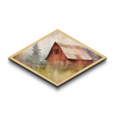 Rustic Barn Mist Diamond Shaped Canvas Art Print, Country Farmhouse Decor, Watercolor Barn Wall Art, Cozy Cabin Living Room Piece