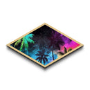 Neon Tropics Sky Diamond Shaped Canvas Embossed Print, Palm Tree Galaxy Art, Colorful Tropical Decor, Teen Room Wall Accent