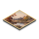 Woodland Reflections – Diamond Shaped Canvas Textured Print, Fall Forest Art, Water Scene Accent, Cozy Home Nature Wall Decor