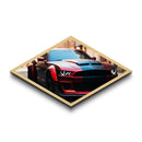 Diamond Shaped Muscle Car – Canvas Textured Print with Red American Classic Vehicle, Garage Decor, Bold Auto Lover Gift
