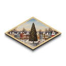 Festive Town Square Diamond Shaped Canvas Embossed Print Christmas tree snowy village nostalgia seasonal living room holiday wall