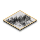 Wolf Waterfall Gaze Diamond Shaped Canvas Art Print nature forest landscape wall art rustic woodland gift black white decor