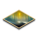 Forest Glow Tranquility Diamond Shaped Canvas Art Print, Misty Pines Sunrise Landscape Wall Decor, Nature Inspired Zen Room Accent