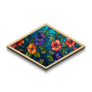 Floral Stained Mosaic Diamond Shaped Canvas Textured Print Garden Flower Art Colorful Boho Wall Piece Mother's Day Gift Idea