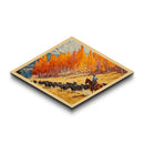 Autumn Herding – Diamond Shaped Canvas Art Print cowboy riding through fall forest landscape western watercolor farmhouse rustic wall art