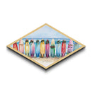 Christmas Surfboards – Diamond Shaped Canvas Textured Print holiday beach surf watercolor art vibrant coastal seasonal festive wall decor