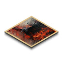 Inferno Raven Rise Diamond Shaped Canvas Art Print fierce dark bird fantasy fire painting intense mythical room decor gothic art lover gift