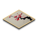 Crimson Blossom Flow Diamond Shaped Canvas Art Print Cherry Tree Japanese Ink Painting Nature Wall Decor Office or Bedroom Accent Piece