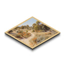 Desert Blossom Trail Diamond Shaped Canvas Embossed Print natural warm toned arid path art soft toned countryside landscape decor