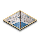 Distressed Vessel Edge Diamond Shaped Canvas Art Print coastal ship hull rustic weathered nautical marine decor blue tones boatfront