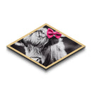 Diamond Shaped Cow Detail — Cute Highland Cow Wall Art Canvas Embossed Print, Rustic Farm Animal Decor, Pink Bow Aesthetic
